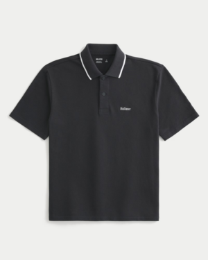 Chemise Caballero Boxy Negro Envejecido Borde Cuello Hollister