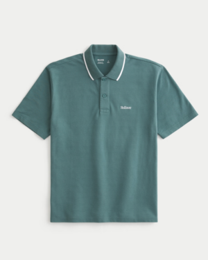 Chemise Caballero Verde Aqua Borde Cuello Hollister