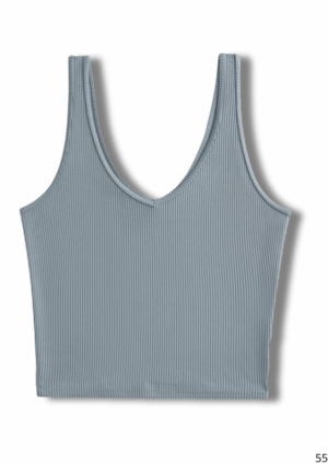 Top Cuello V Verde Agua  Acanalado Sin Mangas