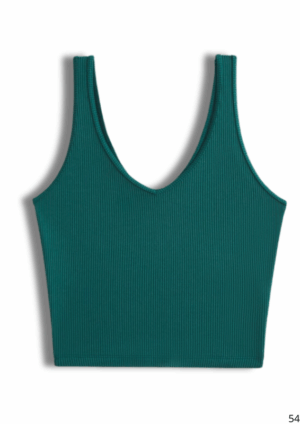 Top Cuello V Verde Acanalado Sin Mangas