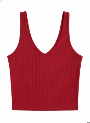 Top Cuello V Rojo Acanalado Sin Mangas