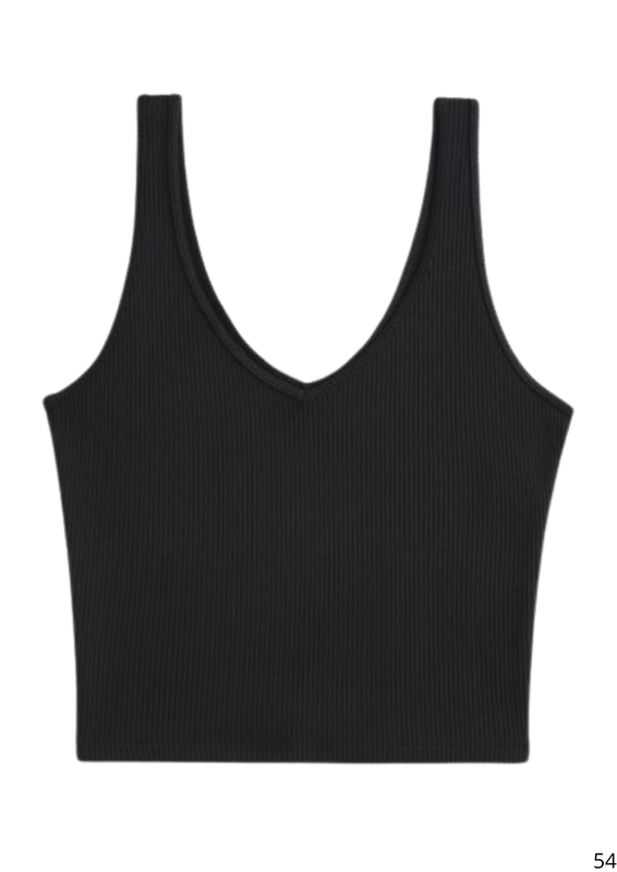 Top Cuello V Negro Acanalado Sin Mangas
