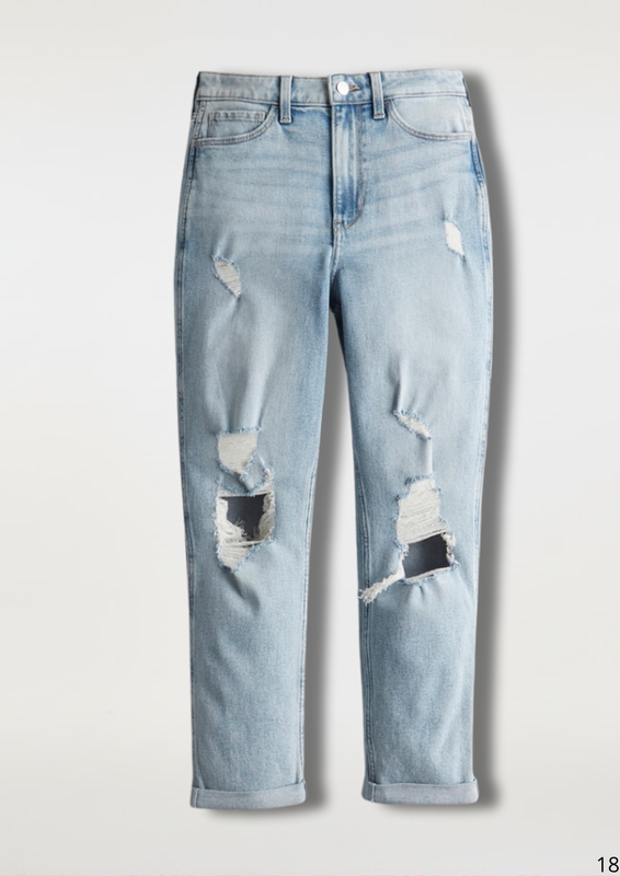 Pantalón Mom Azul Claro Rasgado Ultra Alto Con Curvas
