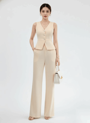 Set Cardigan Sin Mangas Pantalón Holgado Albaricoque