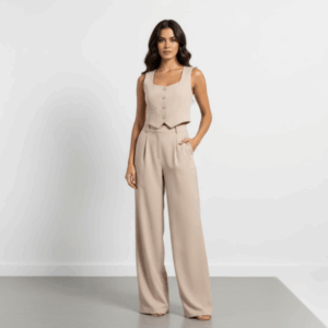 Set Chaleco Sin Mangas Pantalón Holgado Marfil