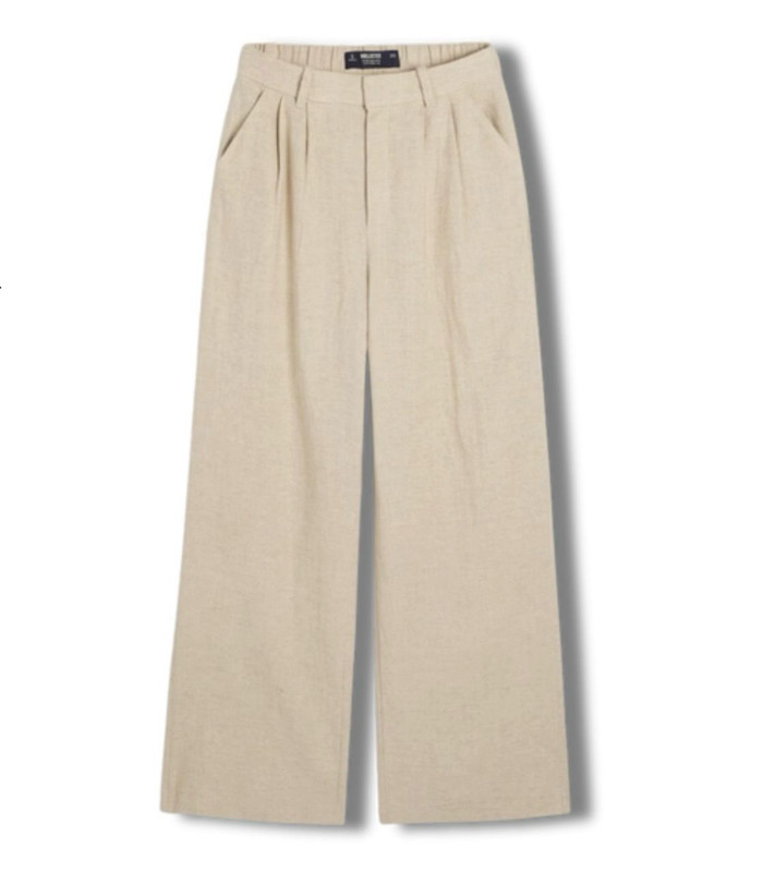 Pantalón De Lino Beige Livvy Wide Leg