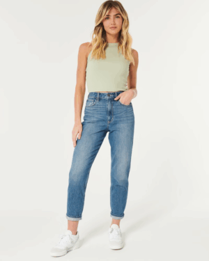Mom Jean Azul Liso Ultra Alto