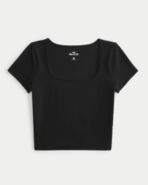 Top Acanalado Negro Cuello C